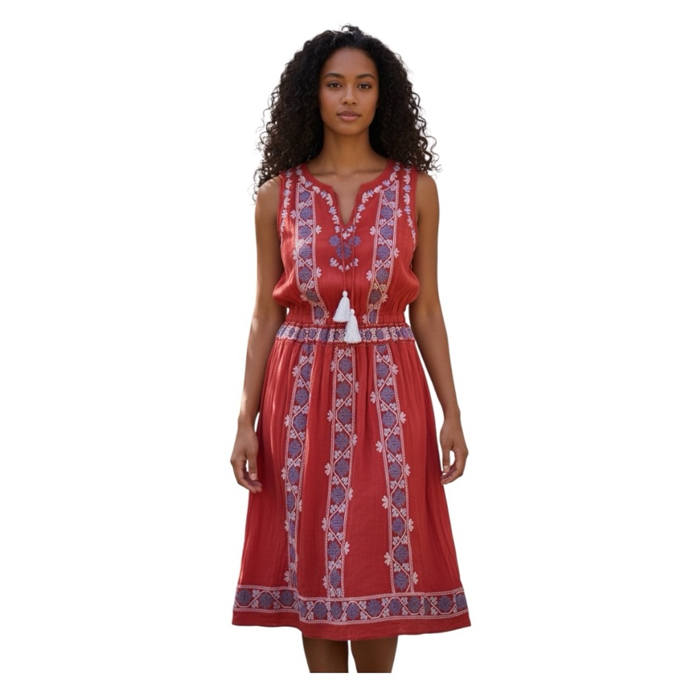 Chelsea & Violet Red Embroidered Sleeveless Midi Dress